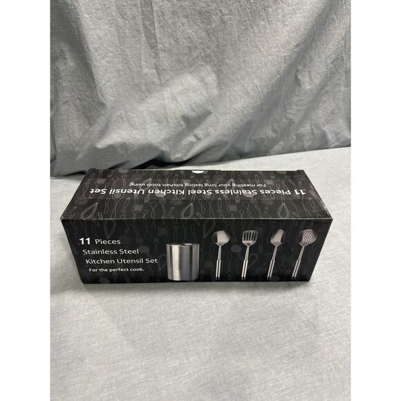 11pcs Stainless Steel Cooking Utensils Set with Holder- Silver - Picture 4 of 5